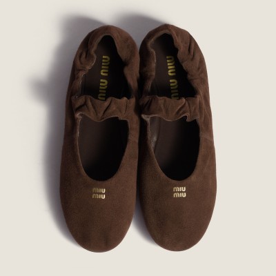 Miu Miu Ruches Suede Ballerinas Dark Brown MM261042
