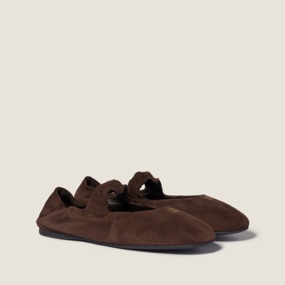 Miu Miu Ruches Suede Ballerinas Dark Brown MM261042