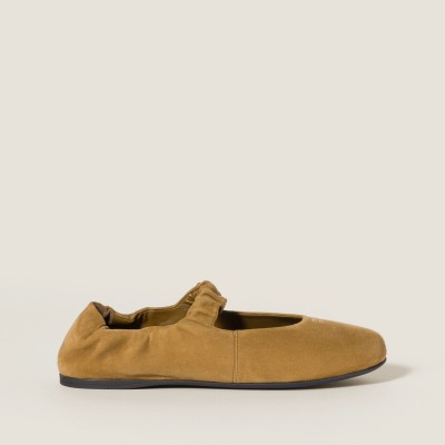 Miu Miu Ruches Suede Ballerinas Olive Green MM261043