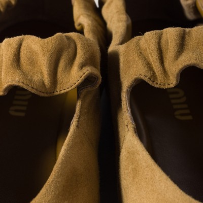 Miu Miu Ruches Suede Ballerinas Olive Green MM261043