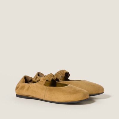 Miu Miu Ruches Suede Ballerinas Olive Green MM261043
