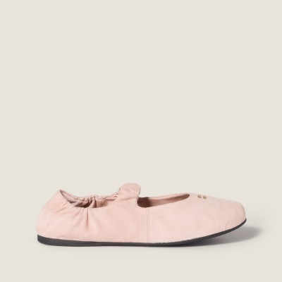 Miu Miu Ruches Suede Ballerinas Peach MM261044 Miu Miu Ruches Suede Ballerinas Peach MM261044