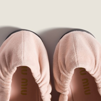 Miu Miu Ruches Suede Ballerinas Peach MM261044 Miu Miu Ruches Suede Ballerinas Peach MM261044