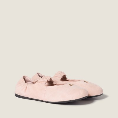 Miu Miu Ruches Suede Ballerinas Peach MM261044 Miu Miu Ruches Suede Ballerinas Peach MM261044