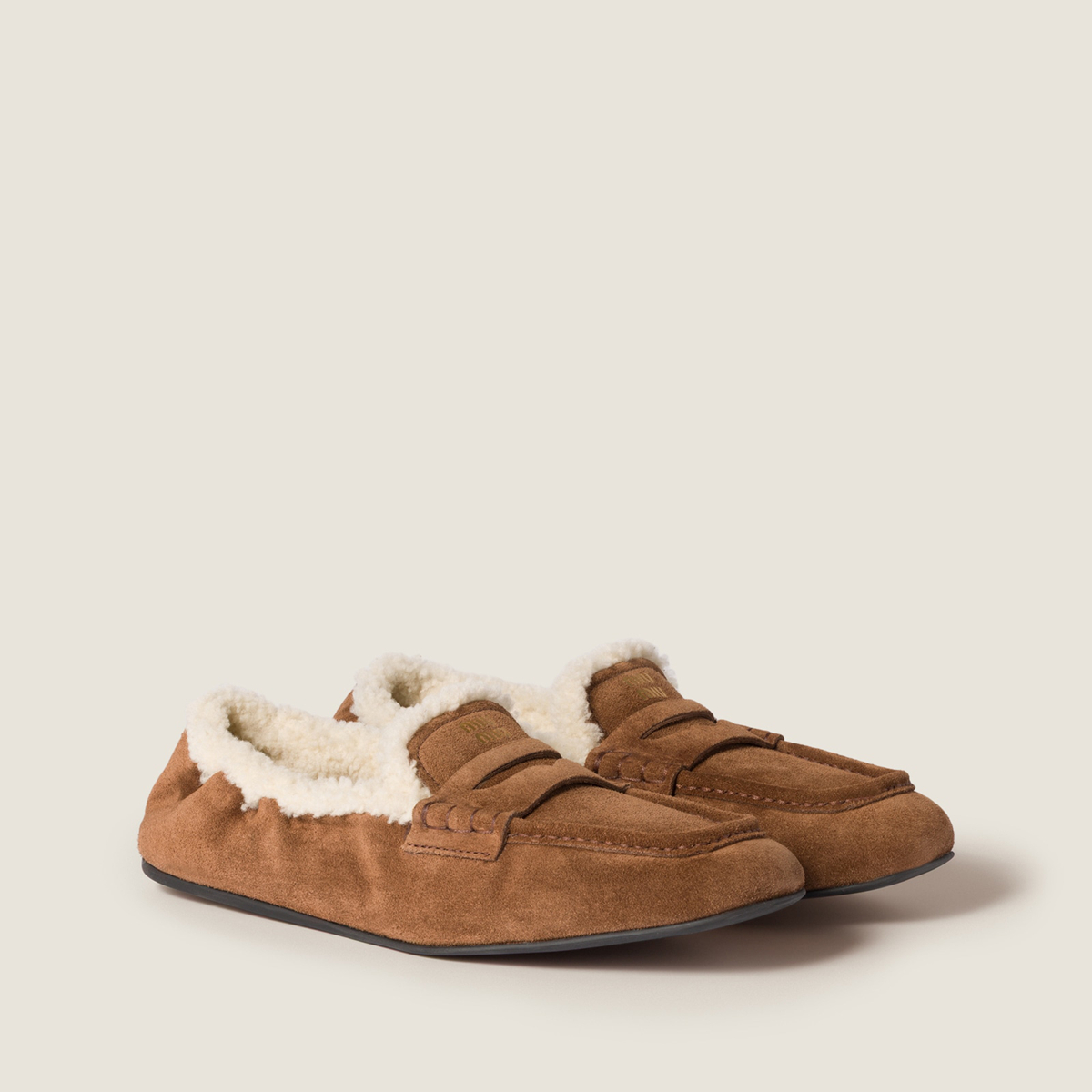 Miu Miu Ruches Suede Loafers Cocoa Brown MM261319 Miu Miu Ruches Suede Loafers Cocoa Brown MM261319
