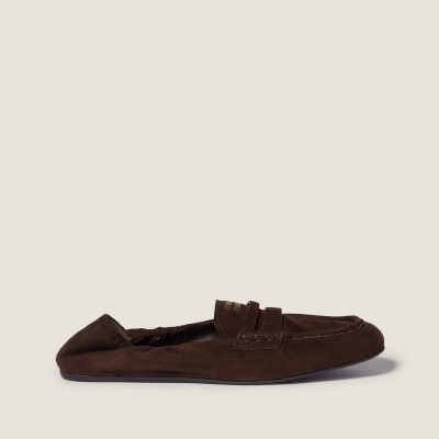 Miu Miu Ruches Suede Loafers Dark Brown MM261087 Miu Miu Ruches Suede Loafers Dark Brown MM261087