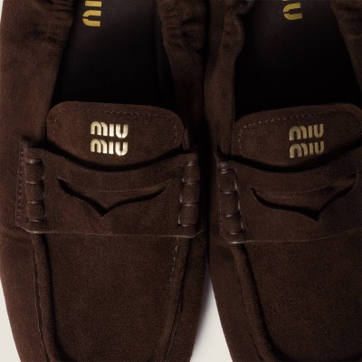 Miu Miu Ruches Suede Loafers Dark Brown MM261087 Miu Miu Ruches Suede Loafers Dark Brown MM261087