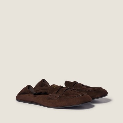 Miu Miu Ruches Suede Loafers Dark Brown MM261087 Miu Miu Ruches Suede Loafers Dark Brown MM261087
