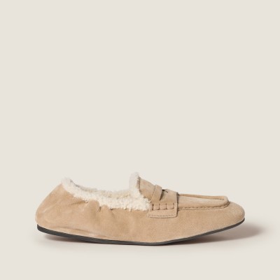 Miu Miu Ruches Suede Loafers Desert Beige MM261320