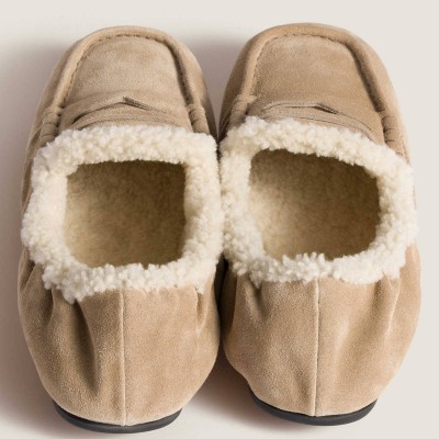 Miu Miu Ruches Suede Loafers Desert Beige MM261320