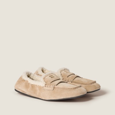 Miu Miu Ruches Suede Loafers Desert Beige MM261320 Miu Miu Ruches Suede Loafers Desert Beige MM261320