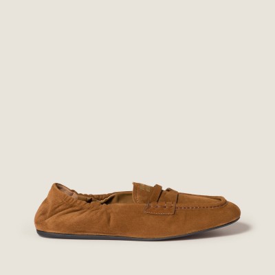 Miu Miu Ruches Suede Loafers Oak MM261088