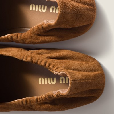 Miu Miu Ruches Suede Loafers Oak MM261088