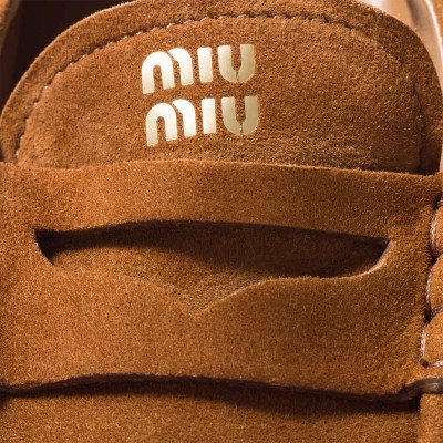 Miu Miu Ruches Suede Loafers Oak MM261088