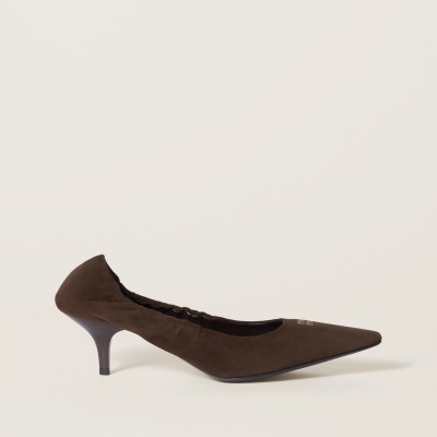 Miu Miu Ruches Suede Pumps Dark Brown MM261146