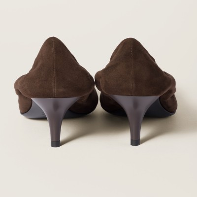Miu Miu Ruches Suede Pumps Dark Brown MM261146