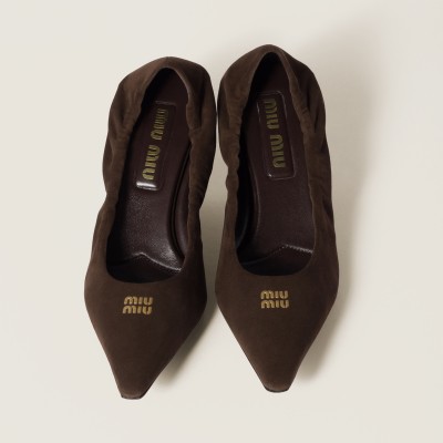 Miu Miu Ruches Suede Pumps Dark Brown MM261146