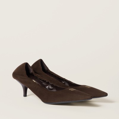 Miu Miu Ruches Suede Pumps Dark Brown MM261146 Miu Miu Ruches Suede Pumps Dark Brown MM261146