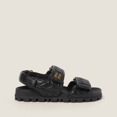 Miu Miu Sporty Matelasse Nappa Leather Sandals Black MM261185 Miu Miu Sporty Matelasse Nappa Leather Sandals Black MM261185