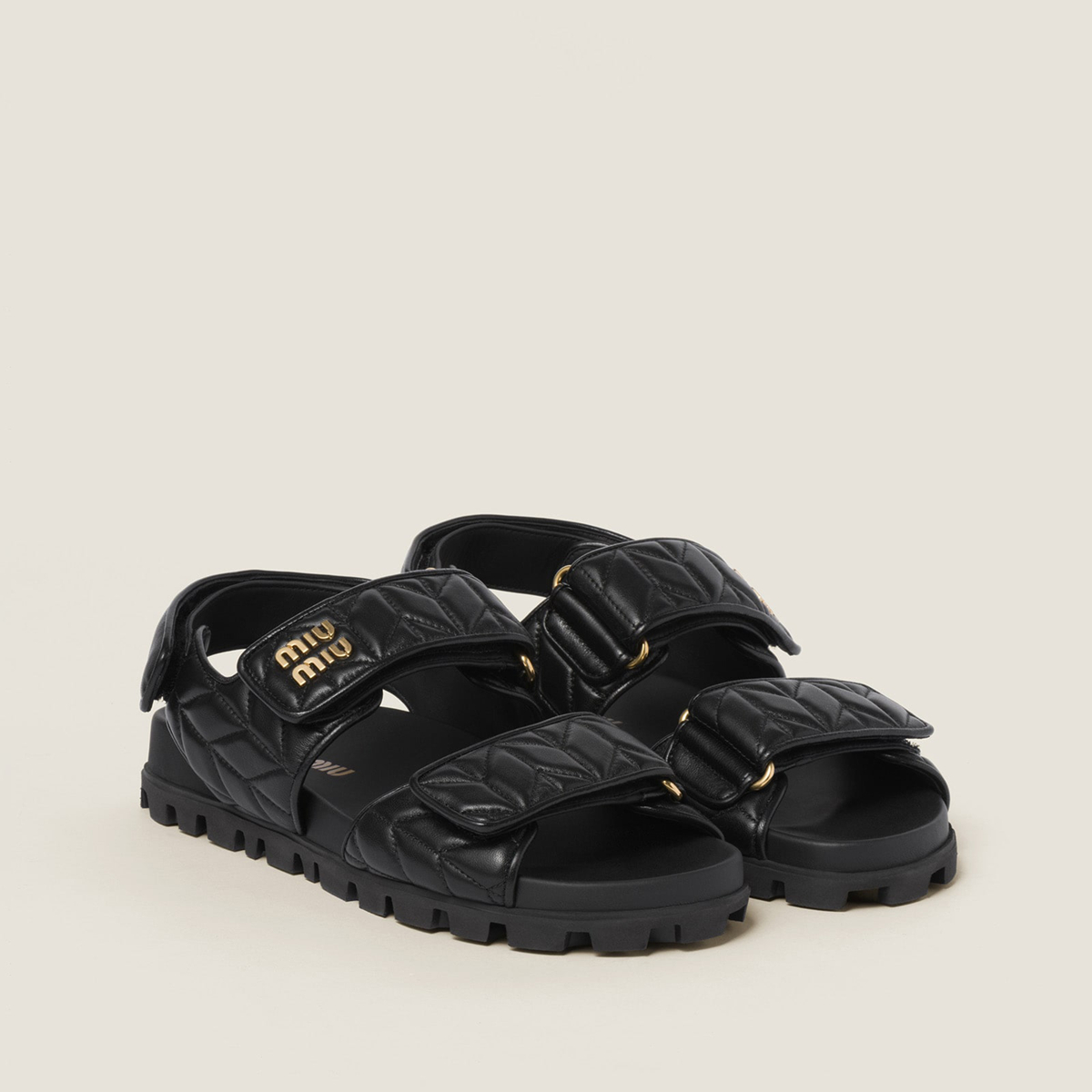 Miu Miu Sporty Matelasse Nappa Leather Sandals Black MM261185 Miu Miu Sporty Matelasse Nappa Leather Sandals Black MM261185