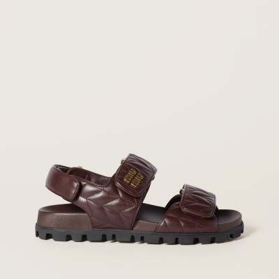 Miu Miu Sporty Matelasse Nappa Leather Sandals Briarwood MM261186 Miu Miu Sporty Matelasse Nappa Leather Sandals Briarwood MM261186