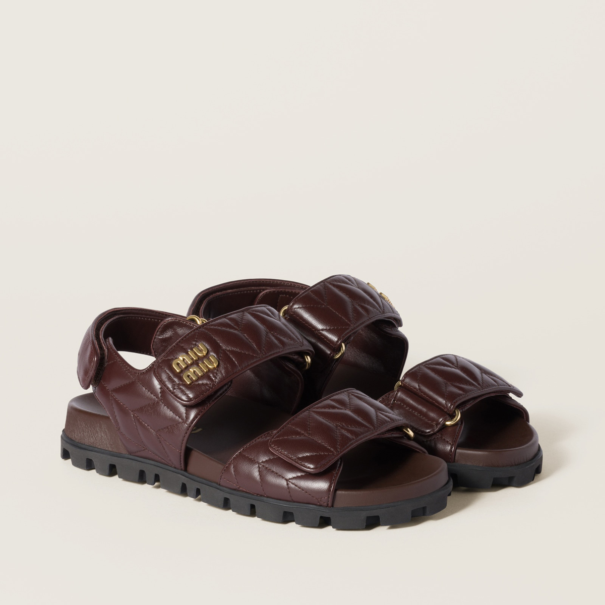 Miu Miu Sporty Matelasse Nappa Leather Sandals Briarwood MM261186 Miu Miu Sporty Matelasse Nappa Leather Sandals Briarwood MM261186