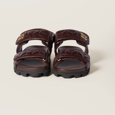 Miu Miu Sporty Matelasse Nappa Leather Sandals Briarwood MM261186 Miu Miu Sporty Matelasse Nappa Leather Sandals Briarwood MM261186