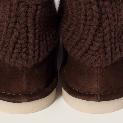 Miu Miu Suede And Knit Booties Dark Brown MM261297