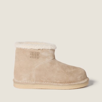 Miu Miu Suede And Shearling Booties Desert Beige MM261284 Miu Miu Suede And Shearling Booties Desert Beige MM261284