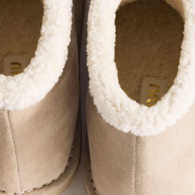 Miu Miu Suede And Shearling Booties Desert Beige MM261284 Miu Miu Suede And Shearling Booties Desert Beige MM261284