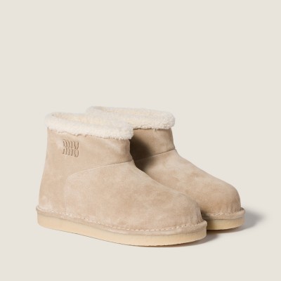Miu Miu Suede And Shearling Booties Desert Beige MM261284 Miu Miu Suede And Shearling Booties Desert Beige MM261284