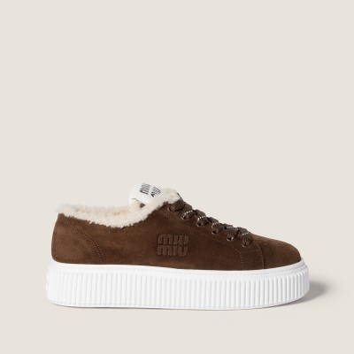 Miu Miu Suede And Shearling Sneakers Dark Brown MM261351 Miu Miu Suede And Shearling Sneakers Dark Brown MM261351