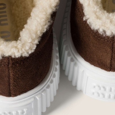 Miu Miu Suede And Shearling Sneakers Dark Brown MM261351 Miu Miu Suede And Shearling Sneakers Dark Brown MM261351