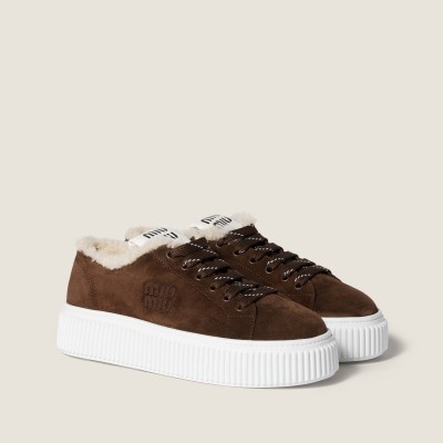 Miu Miu Suede And Shearling Sneakers Dark Brown MM261351 Miu Miu Suede And Shearling Sneakers Dark Brown MM261351