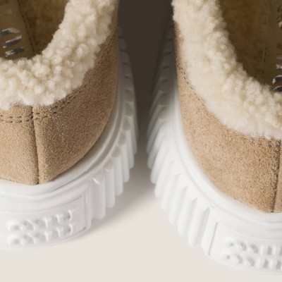 Miu Miu Suede And Shearling Sneakers Desert Beige MM261352 Miu Miu Suede And Shearling Sneakers Desert Beige MM261352