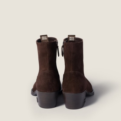 Miu Miu Suede Ankle Boots Dark Brown MM261065