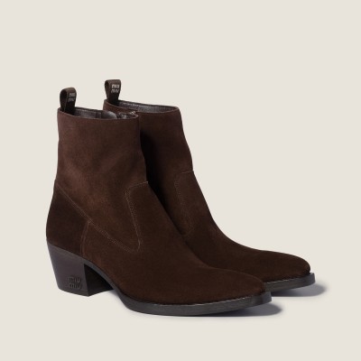 Miu Miu Suede Ankle Boots Dark Brown MM261065 Miu Miu Suede Ankle Boots Dark Brown MM261065