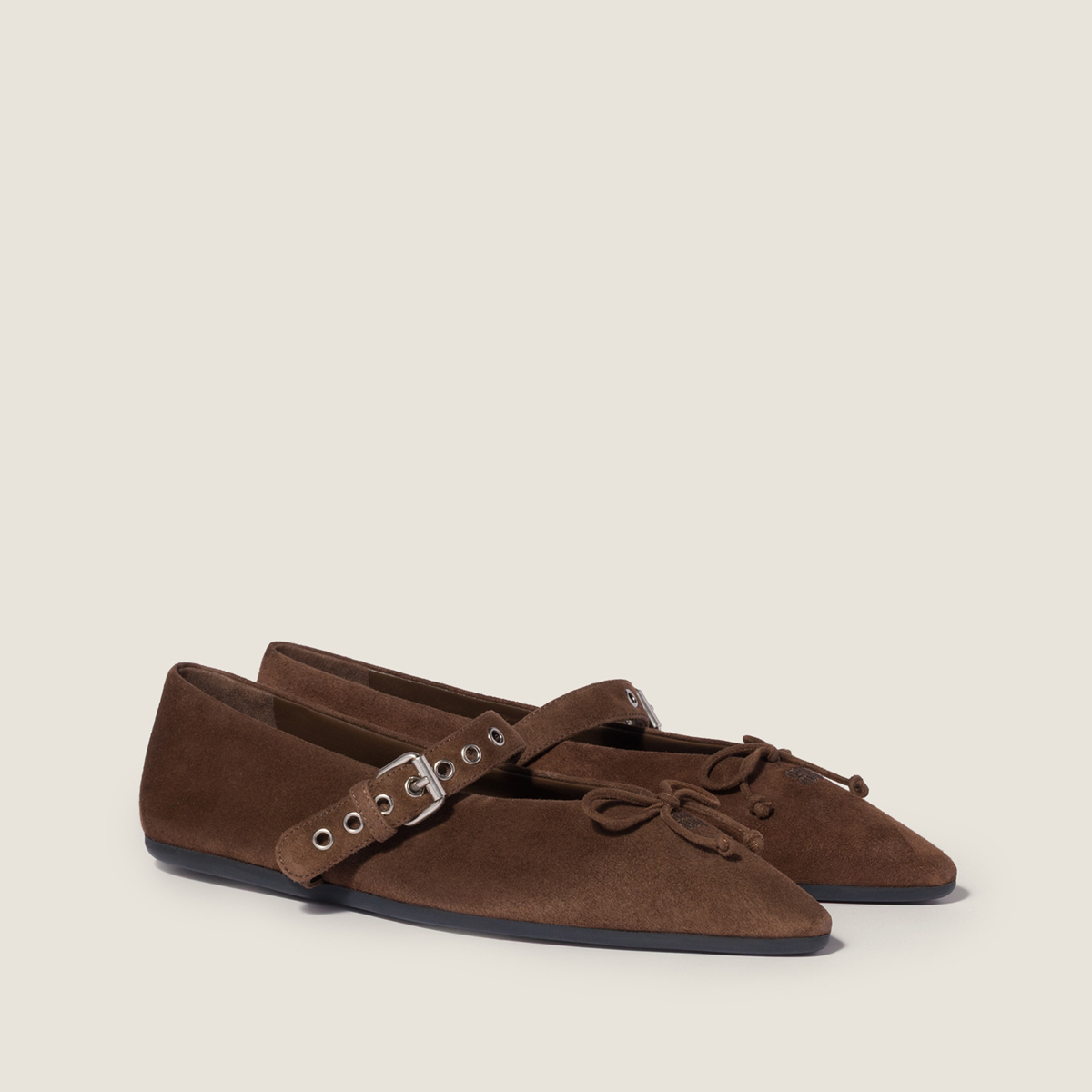 Miu Miu Suede Ballerinas Cocoa Brown MM261018 Miu Miu Suede Ballerinas Cocoa Brown MM261018