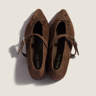 Miu Miu Suede Ballerinas Cocoa Brown MM261018 Miu Miu Suede Ballerinas Cocoa Brown MM261018