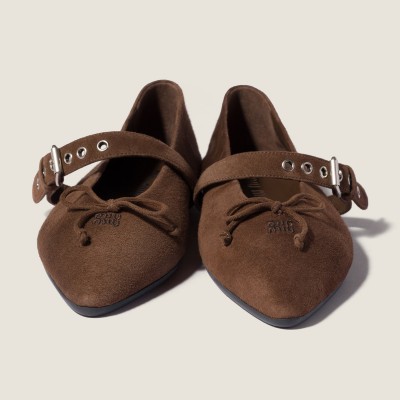 Miu Miu Suede Ballerinas Cocoa Brown MM261018 Miu Miu Suede Ballerinas Cocoa Brown MM261018