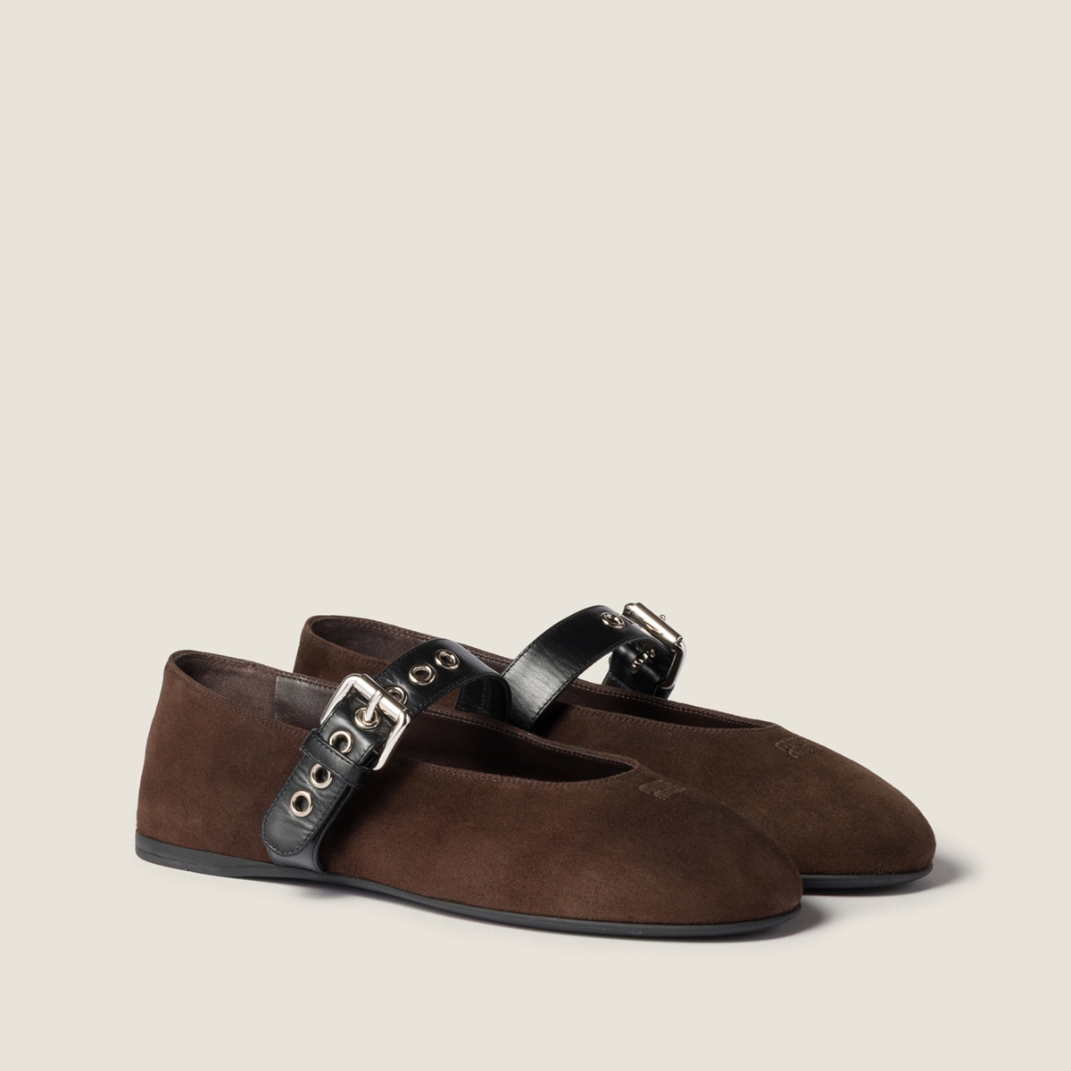 Miu Miu Suede Ballerinas Dark Brown MM261050 Miu Miu Suede Ballerinas Dark Brown MM261050