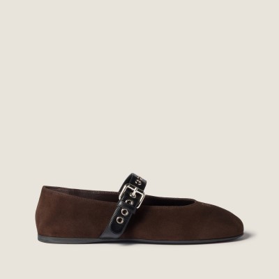 Miu Miu Suede Ballerinas Dark Brown MM261050 Miu Miu Suede Ballerinas Dark Brown MM261050