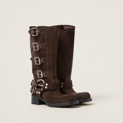 Miu Miu Suede Boots Dark Brown MM261070 Miu Miu Suede Boots Dark Brown MM261070