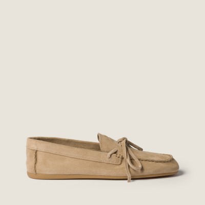 Miu Miu Suede Deck Loafers Desert Beige MM261080 Miu Miu Suede Deck Loafers Desert Beige MM261080