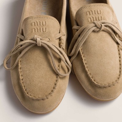 Miu Miu Suede Deck Loafers Desert Beige MM261080 Miu Miu Suede Deck Loafers Desert Beige MM261080