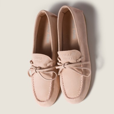 Miu Miu Suede Deck Loafers Peach MM261081 Miu Miu Suede Deck Loafers Peach MM261081