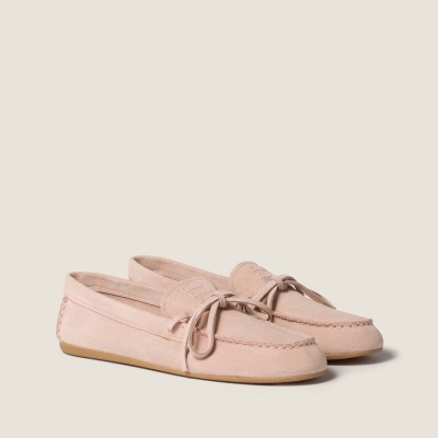 Miu Miu Suede Deck Loafers Peach MM261081 Miu Miu Suede Deck Loafers Peach MM261081
