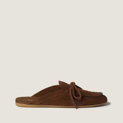 Miu Miu Suede Deck Mules Cocoa Brown MM261113 Miu Miu Suede Deck Mules Cocoa Brown MM261113