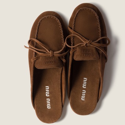 Miu Miu Suede Deck Mules Cocoa Brown MM261113 Miu Miu Suede Deck Mules Cocoa Brown MM261113