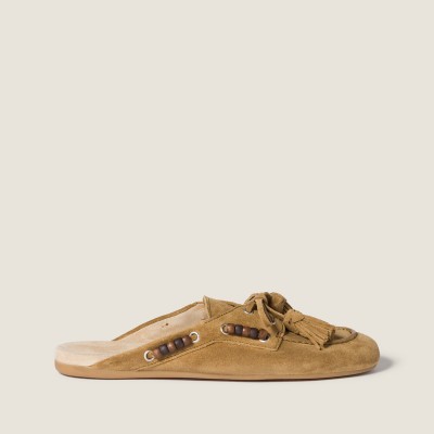 Miu Miu Suede Deck Mules Olive Green MM261116